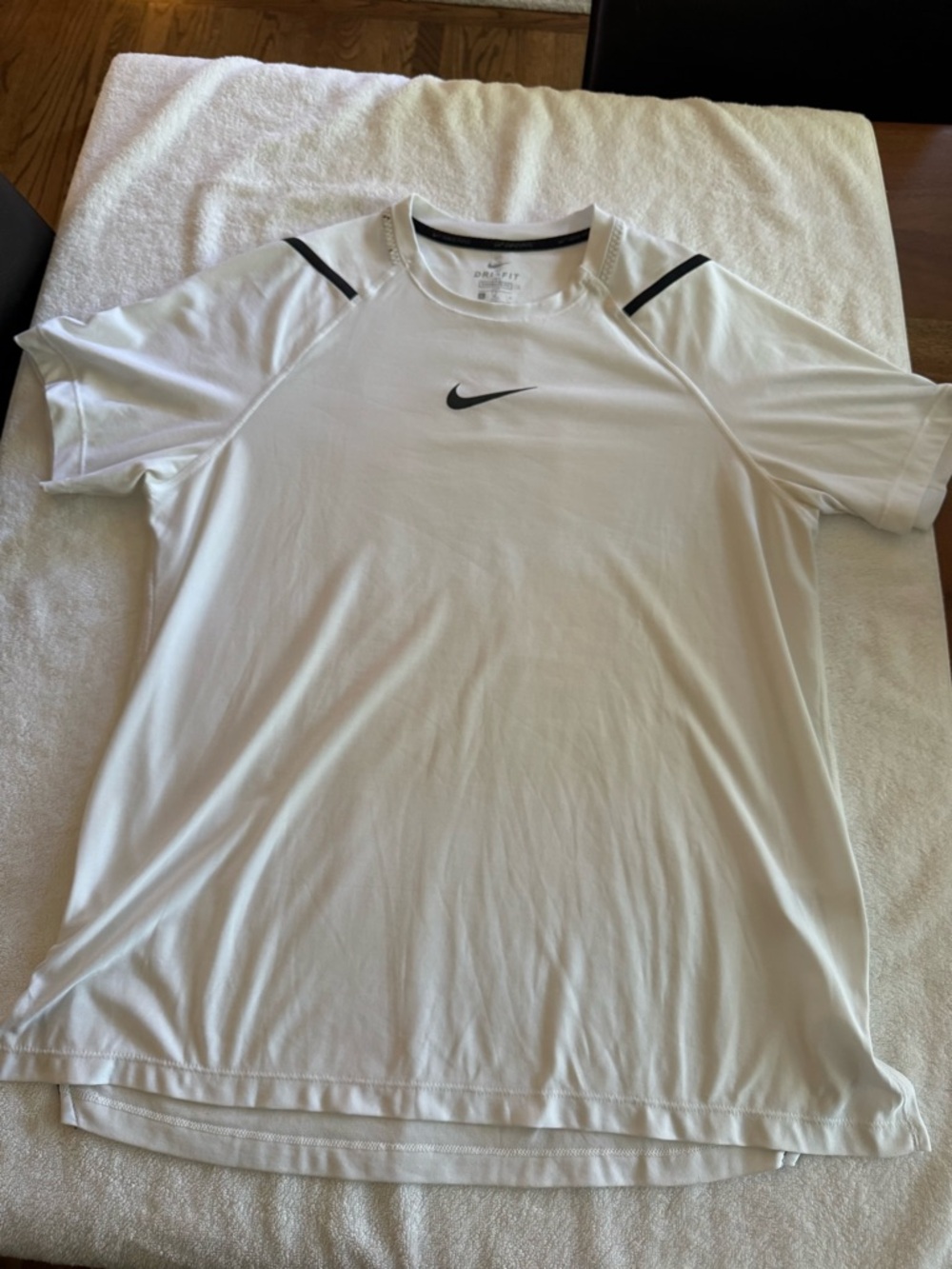 Nike White Short Sleeve Athletic Tee with Black Swoosh. Drifit. Good condition
